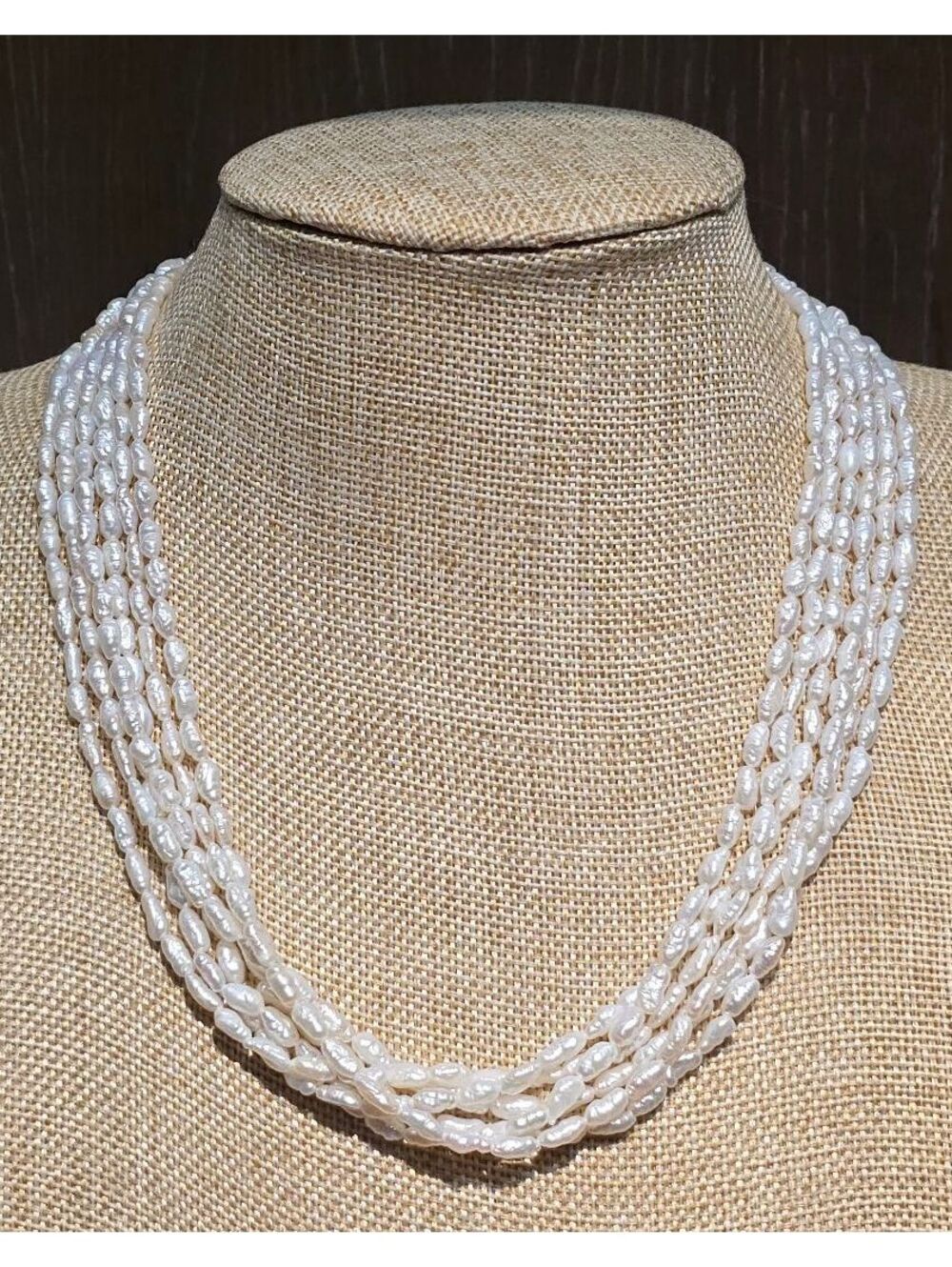 Genuine Rice Pearl Torsade Necklace 6 Strand
